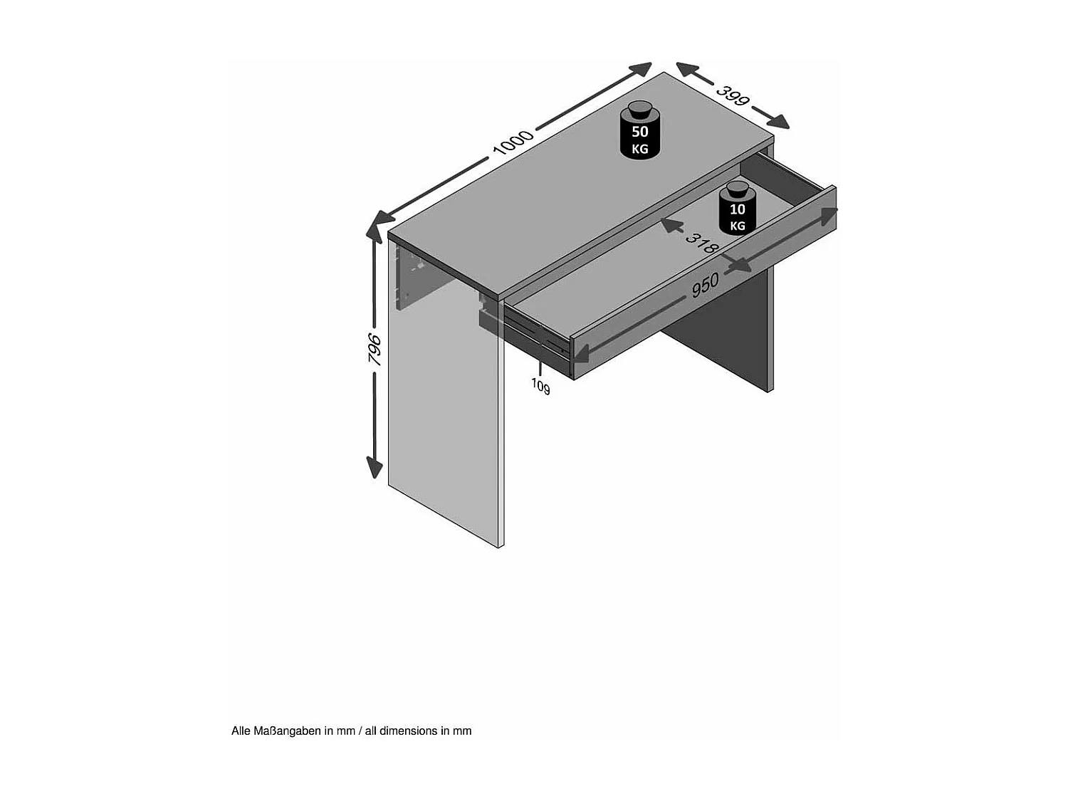 Console 1 Tiroir Design "Kherer" 100cm Blanc
