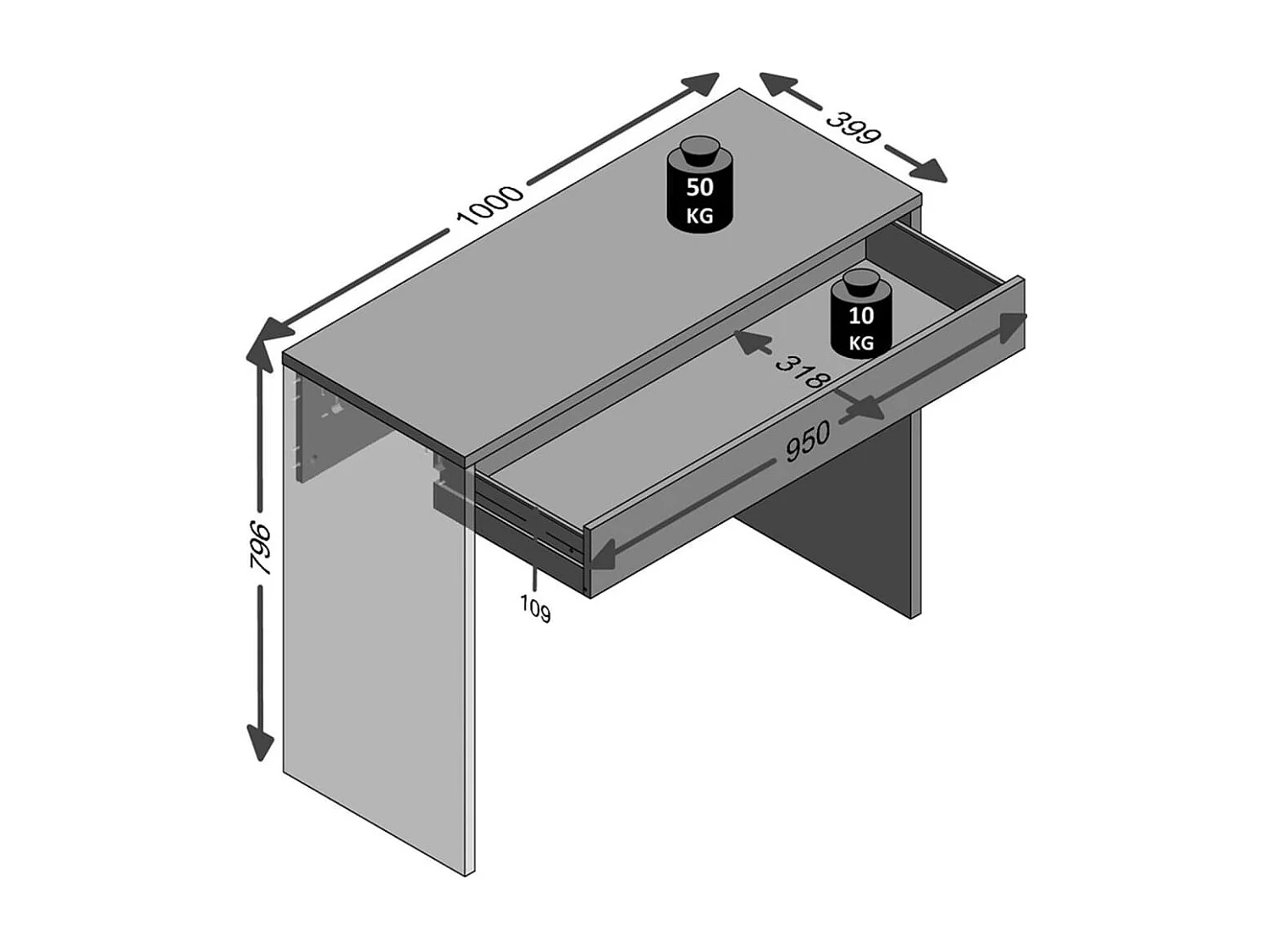 Console 1 Tiroir Design "Kherer" 100cm Blanc