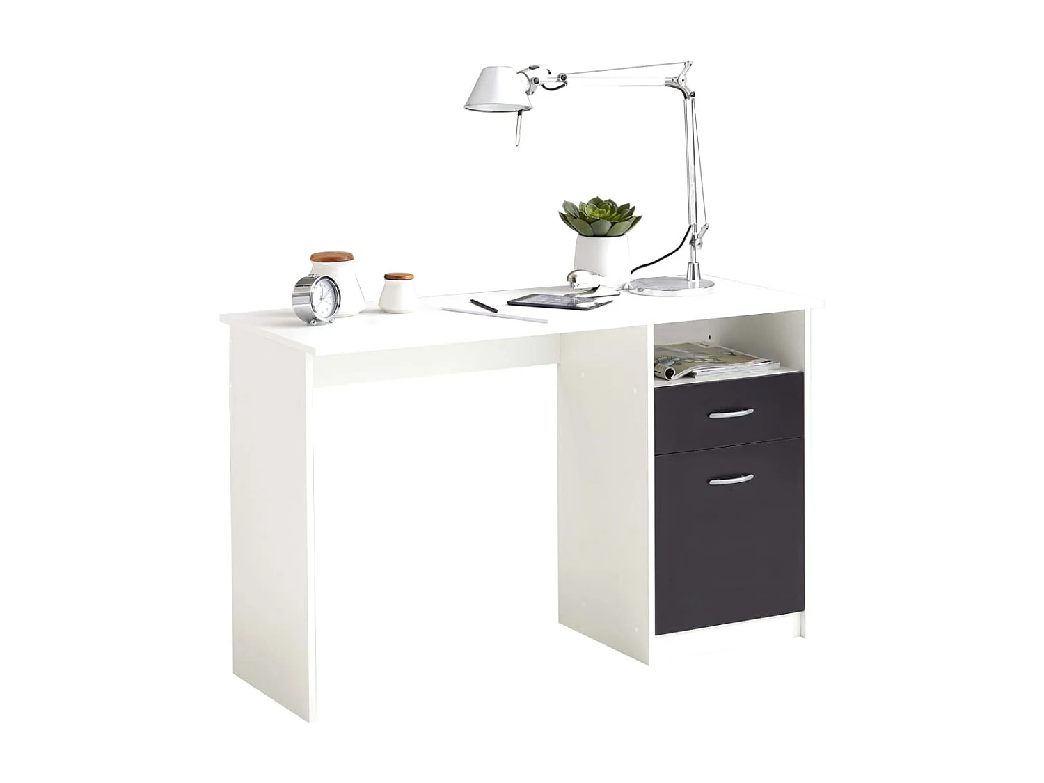 Escritorio con 1 cajón blanco y negro 123x50x76,5 cm