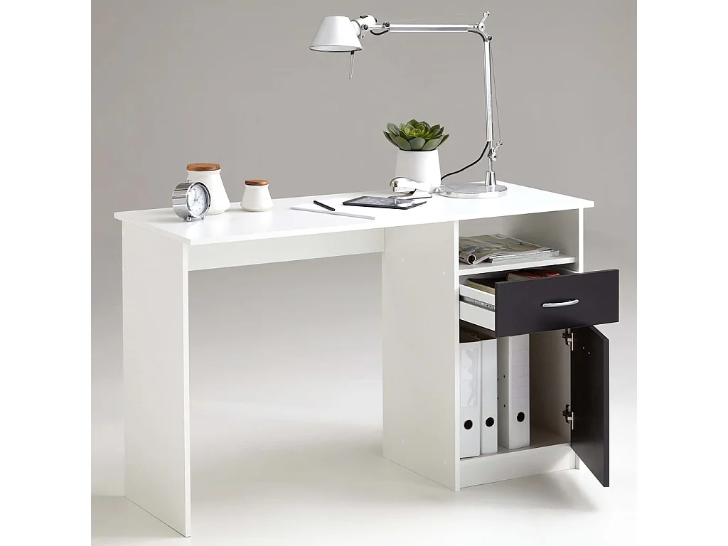 Escritorio con 1 cajón blanco y negro 123x50x76,5 cm