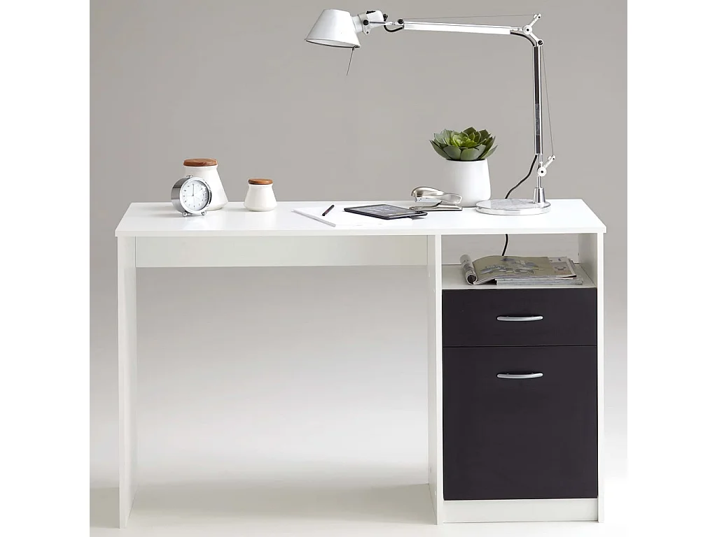 Escritorio con 1 cajón blanco y negro 123x50x76,5 cm