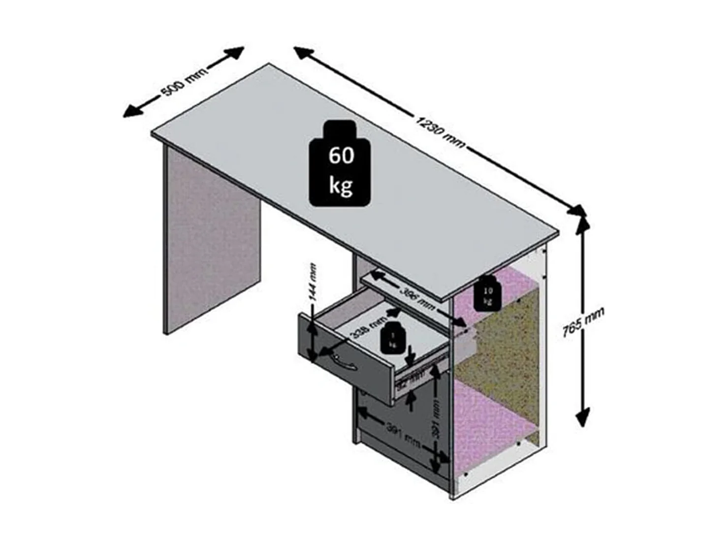 Escritorio con 1 cajón blanco y negro 123x50x76,5 cm