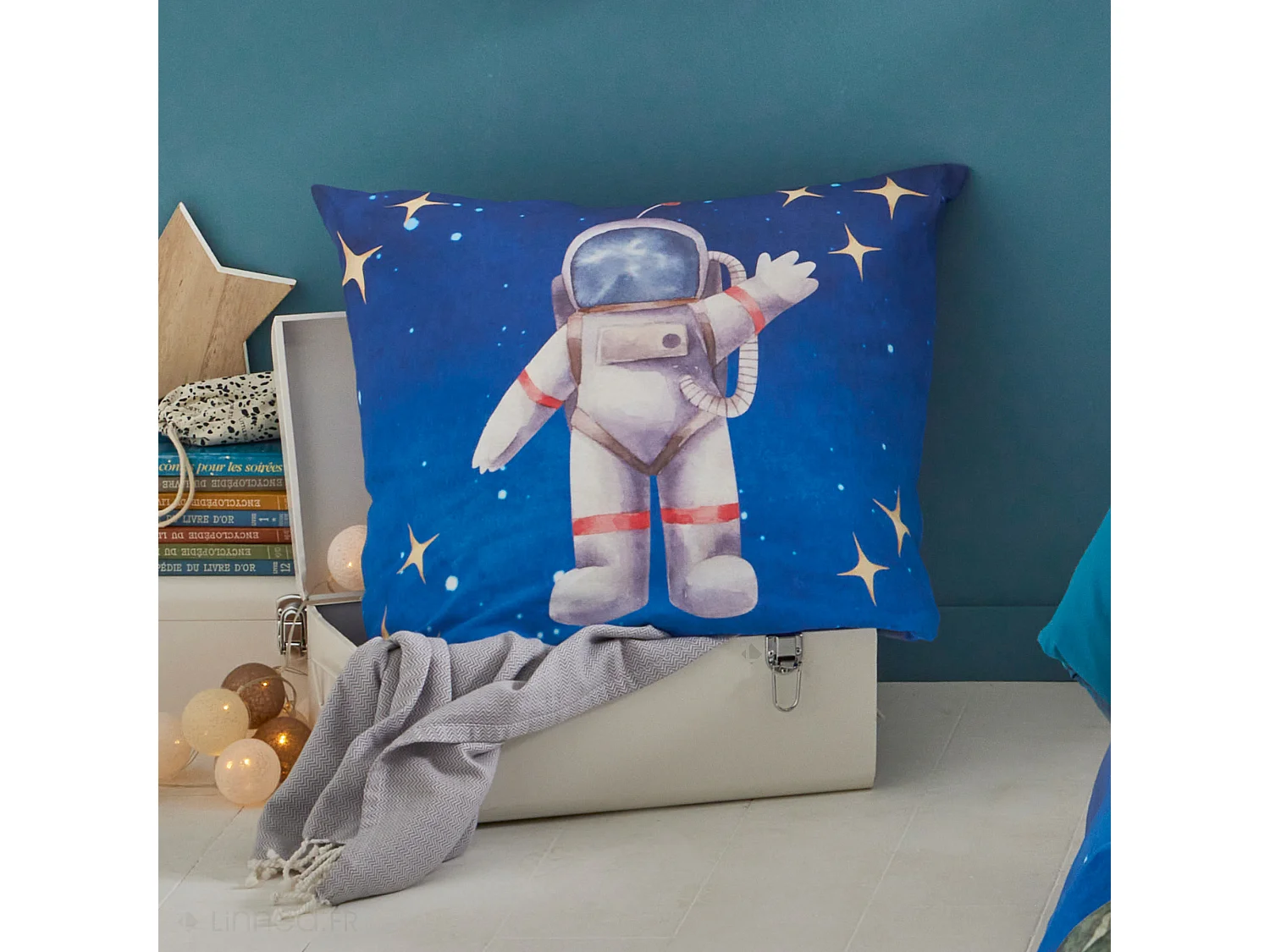 Taie d'oreiller 65x65 cm en percale de coton THOMAS bleu