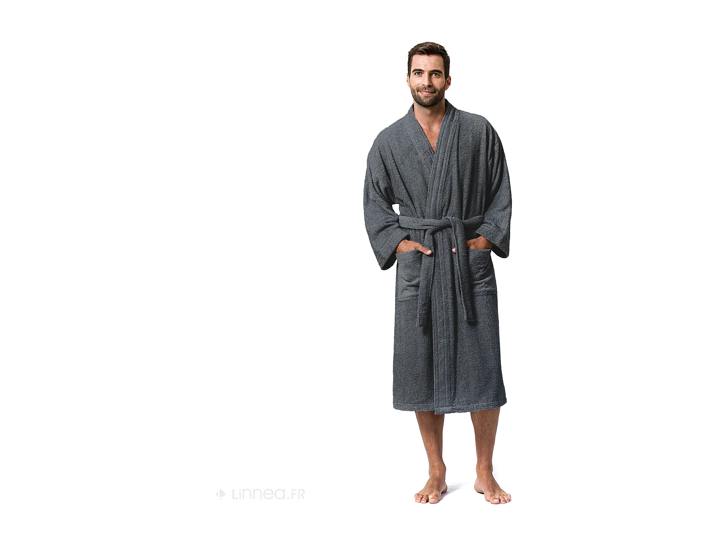 Peignoir kimono adulte PURE coton XL gris anthracite