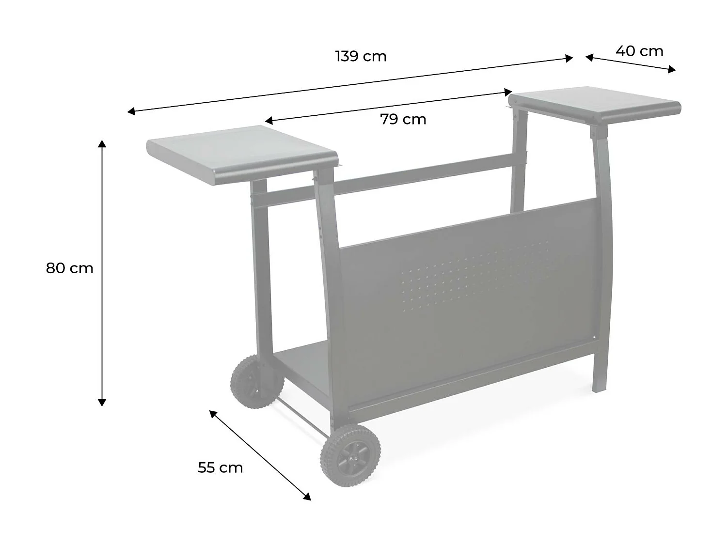 Carrello griglia a gas 4 bruciatori acciaio, nero