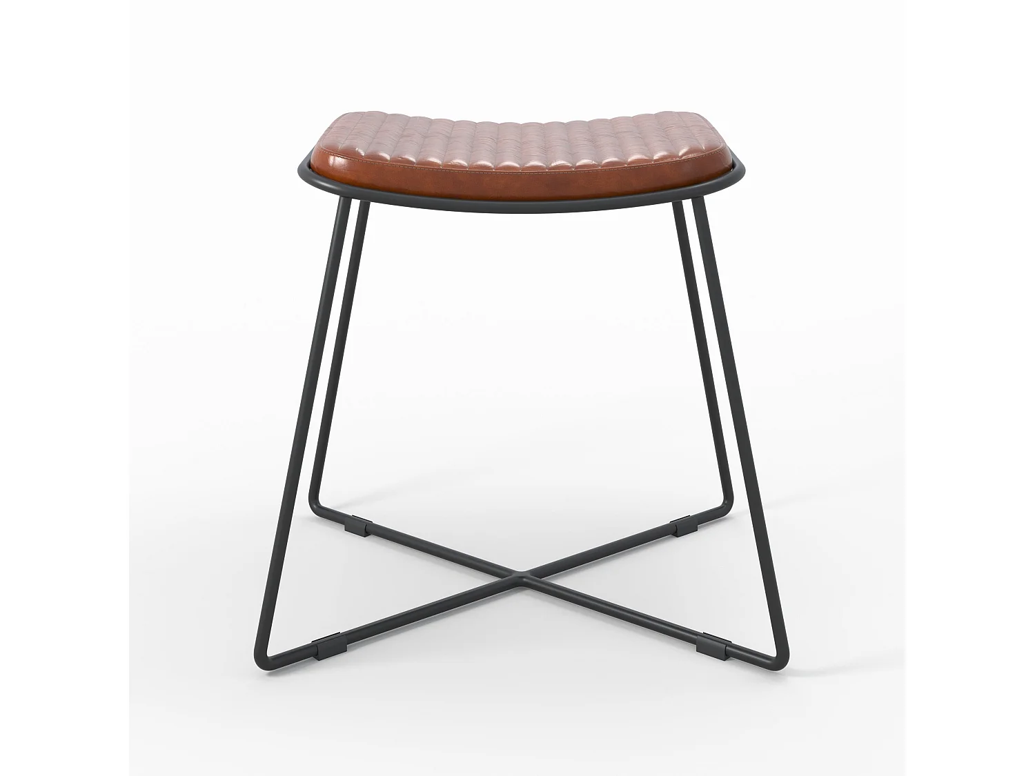 Taburete de cuero marrón con patas de metal negro - Germain