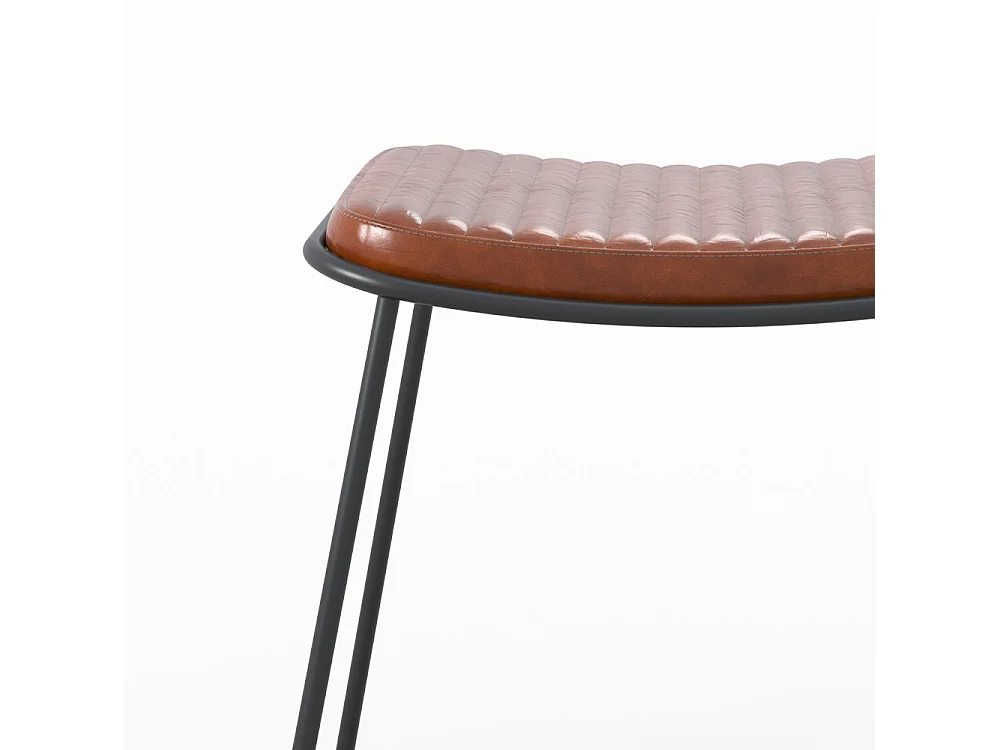 Tabouret en cuir marron et pieds en métal noir - Germain