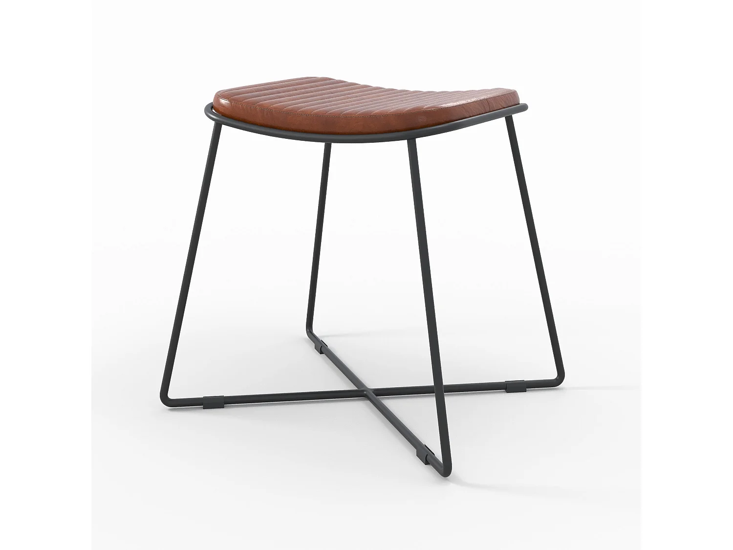 Sgabello in pelle marrone con gambe in metallo nero - Germain