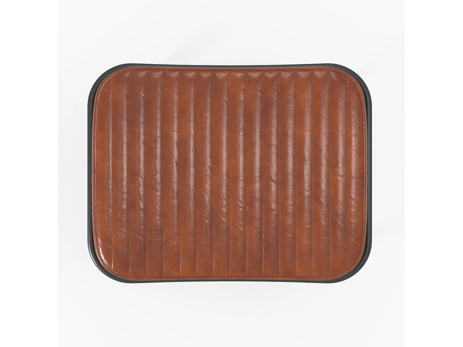 Sgabello in pelle marrone con gambe in metallo nero - Germain