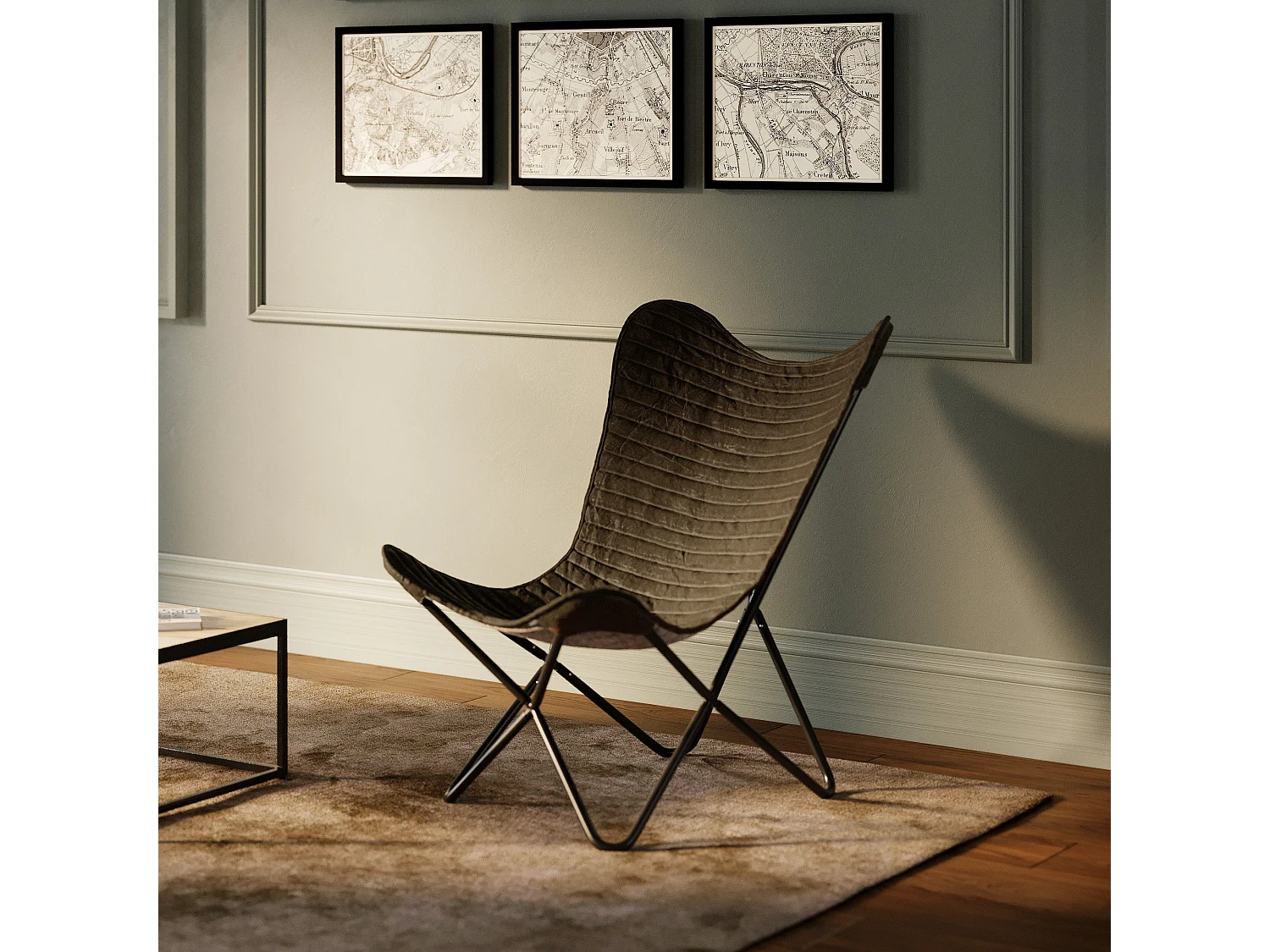 Fauteuil papillon en cuir de chèvre marron - Octave