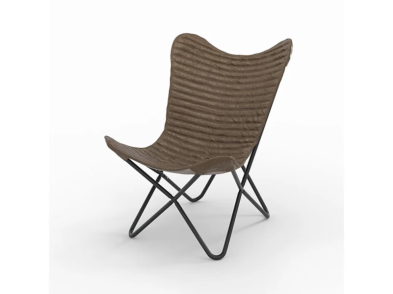 Fauteuil papillon en cuir de chèvre marron - Octave