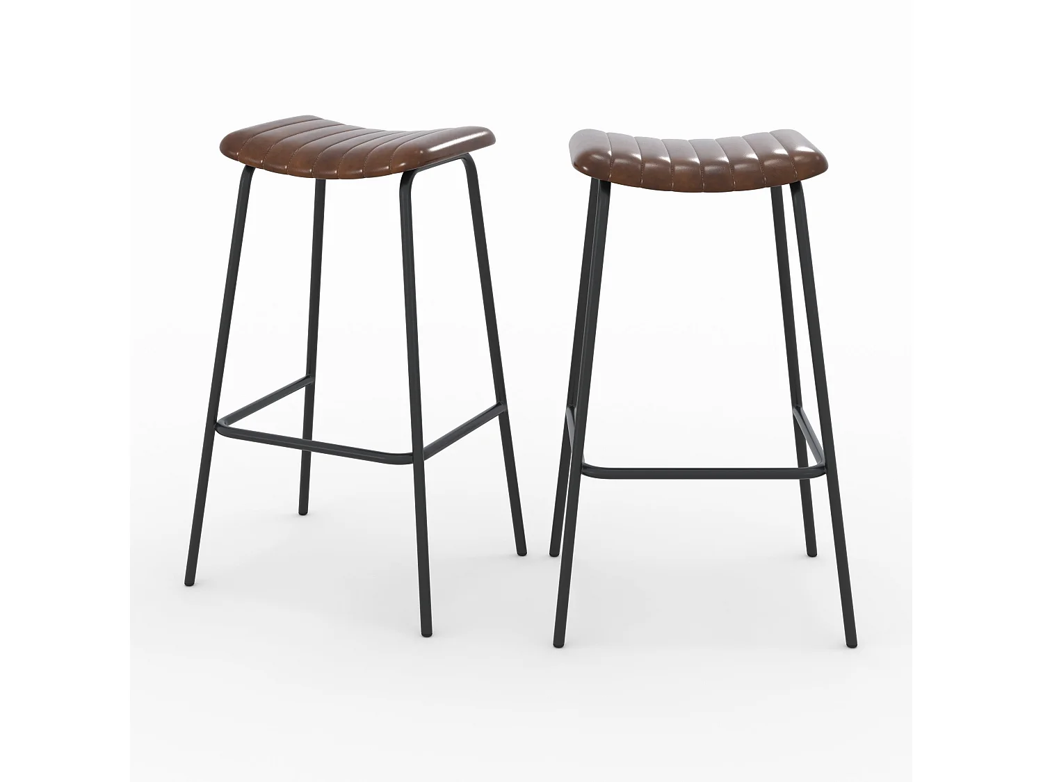 Lot de 2 tabourets de bar 77 cm en cuir marron et pieds en métal - Lupin