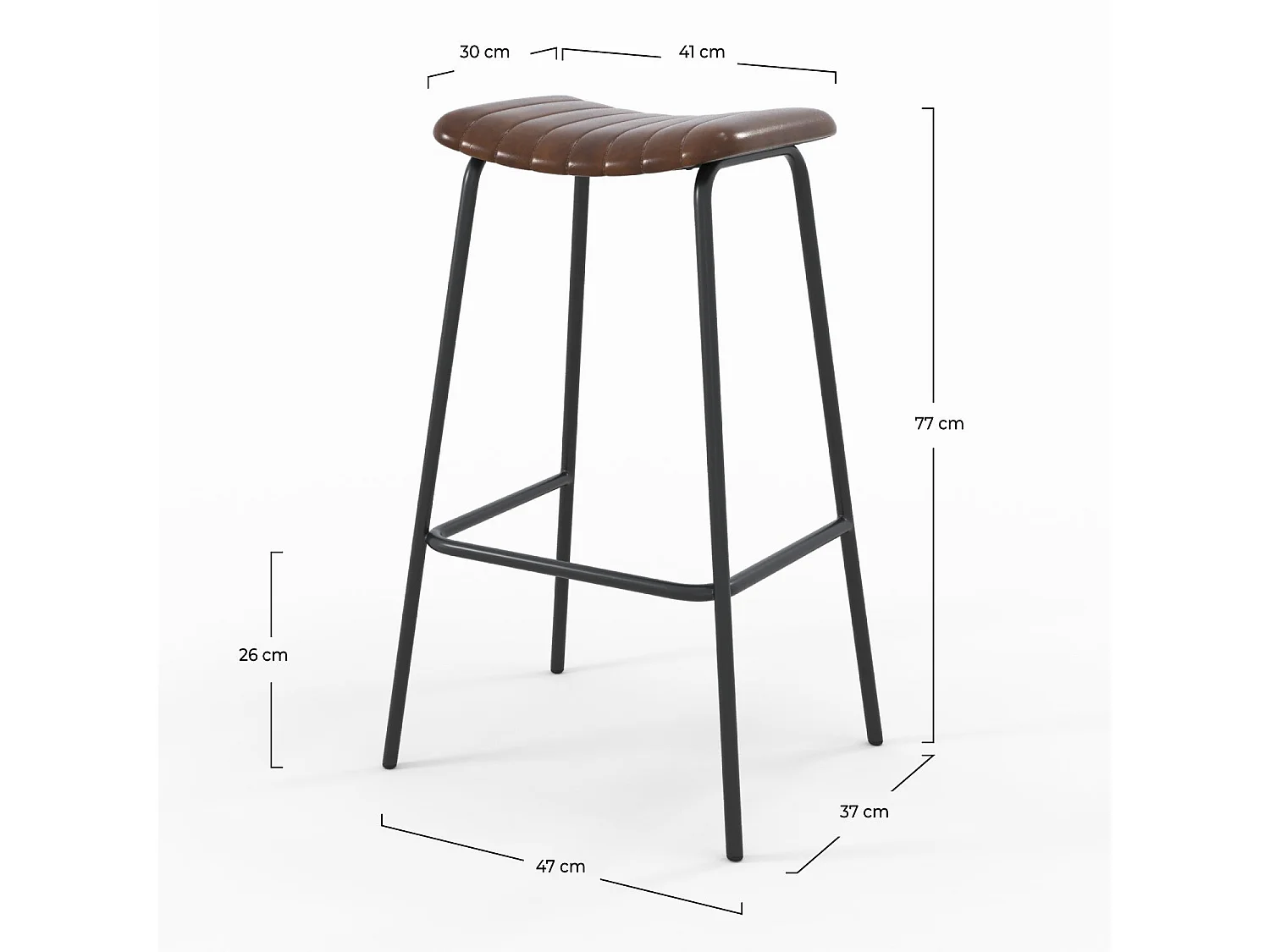 Lot de 2 tabourets de bar 77 cm en cuir marron et pieds en métal - Lupin