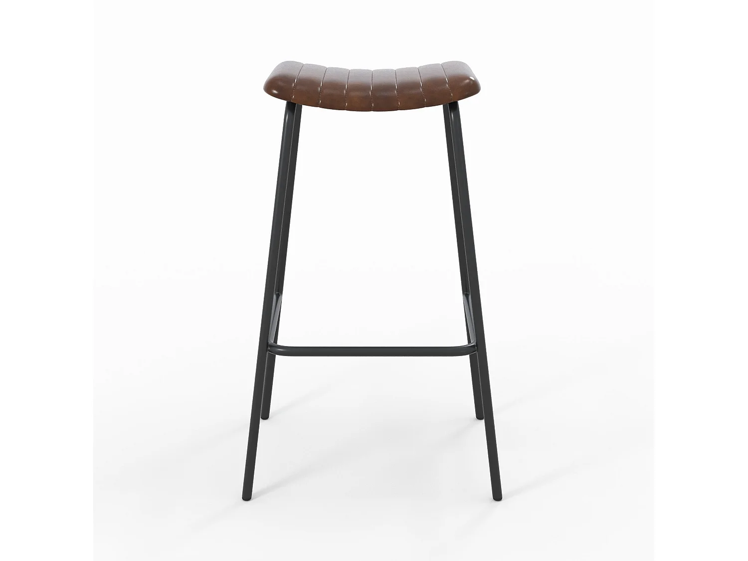 Lot de 2 tabourets de bar 77 cm en cuir marron et pieds en métal - Lupin