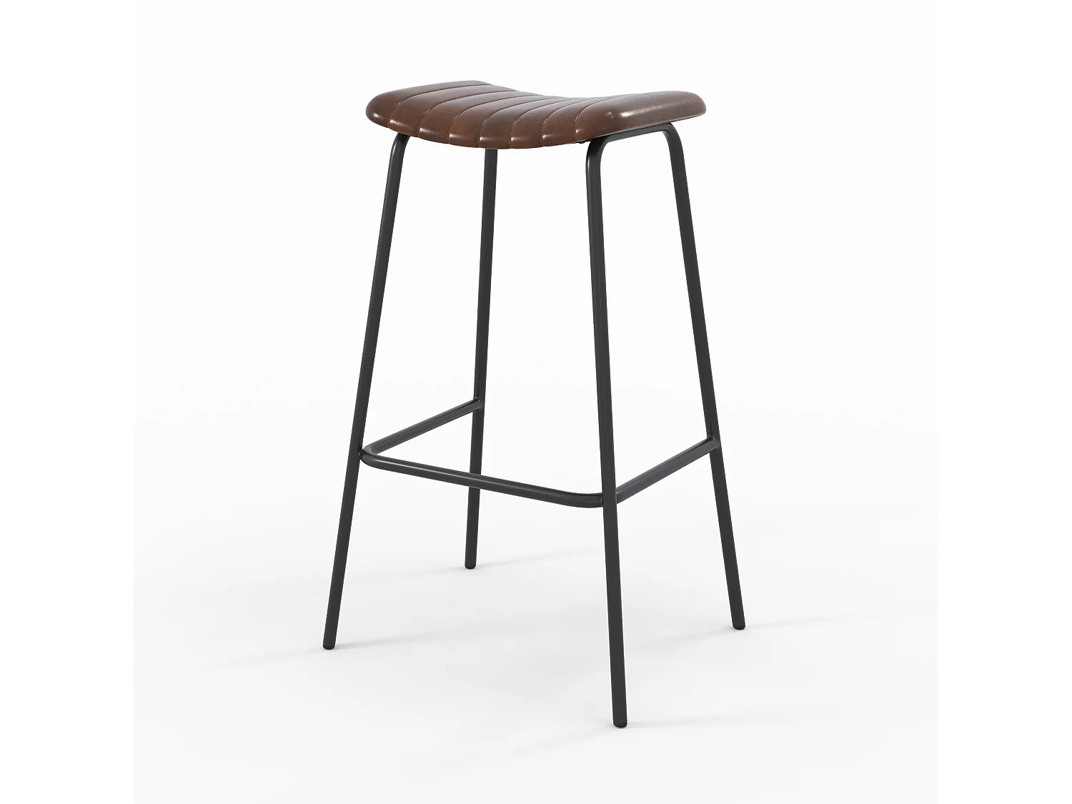 Lot de 2 tabourets de bar 77 cm en cuir marron et pieds en métal - Lupin