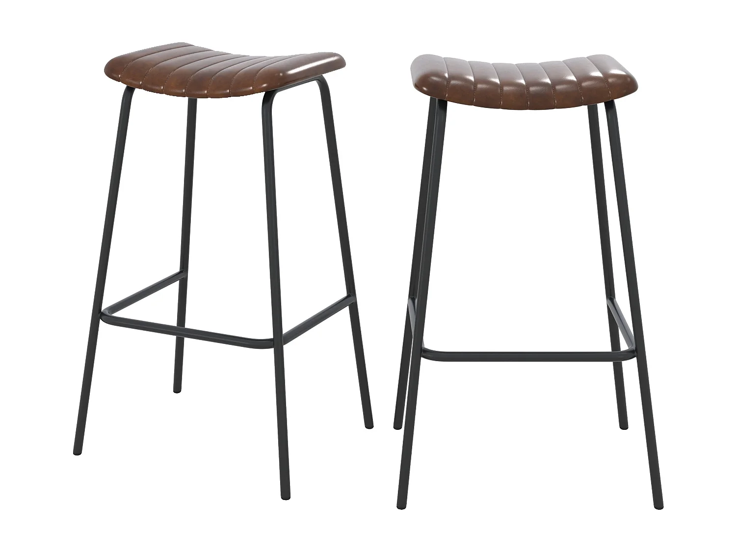 Lot de 2 tabourets de bar 77 cm en cuir marron et pieds en métal - Lupin