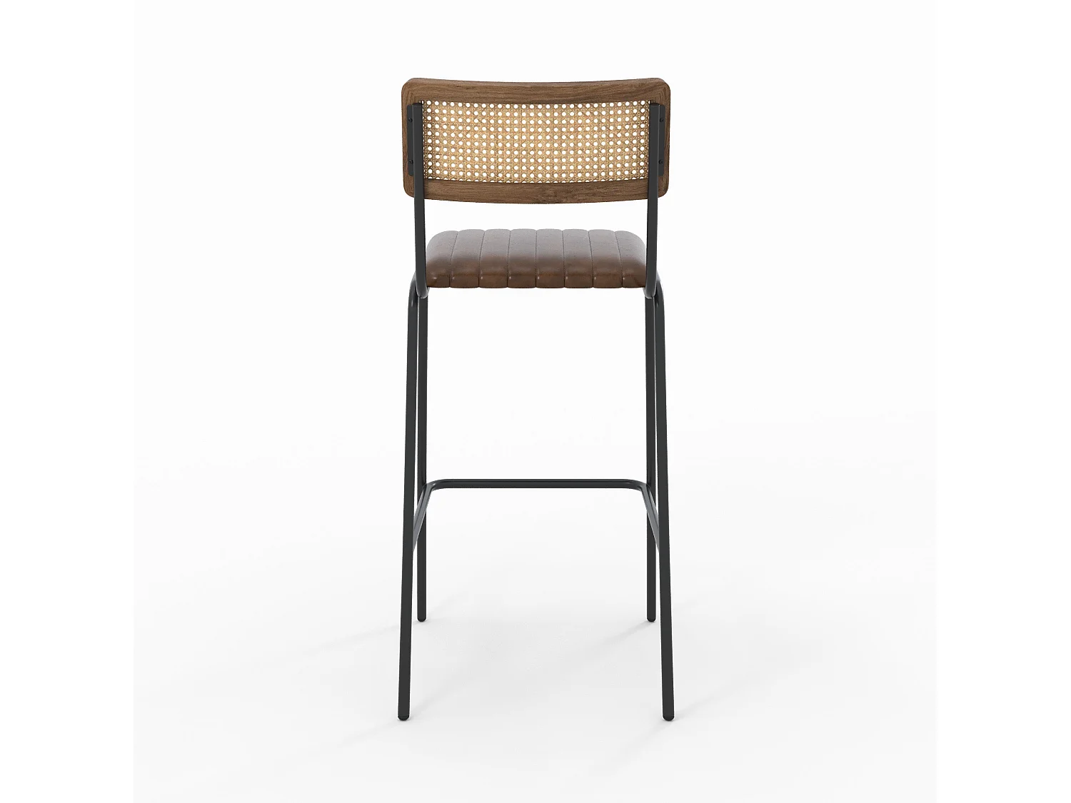 Lot de 2 chaises de bar 76 cm en cannage et cuir marron - Arsène