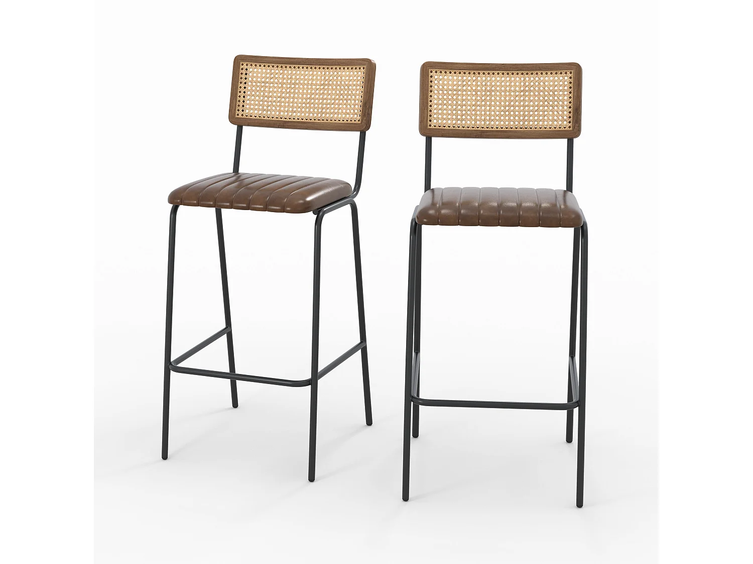 Set de 2 sillas de bar en enea y cuero marrón 76 cm - Arsène