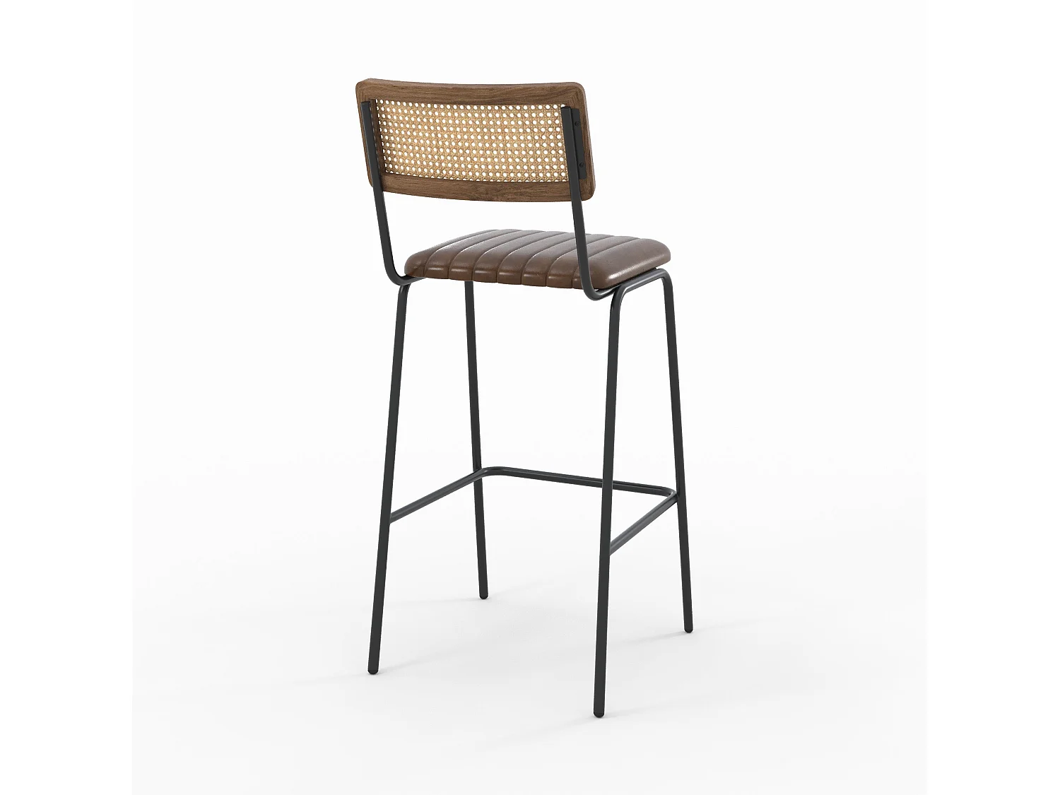 Set de 2 sillas de bar en enea y cuero marrón 76 cm - Arsène