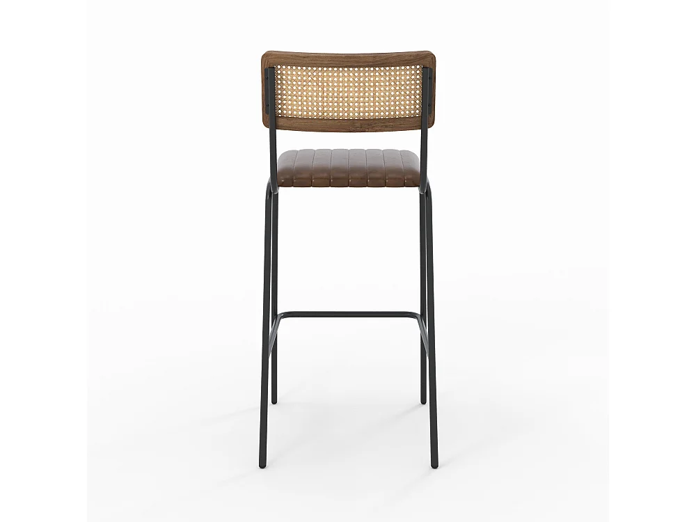 Set de 2 sillas de bar en enea y cuero marrón 76 cm - Arsène