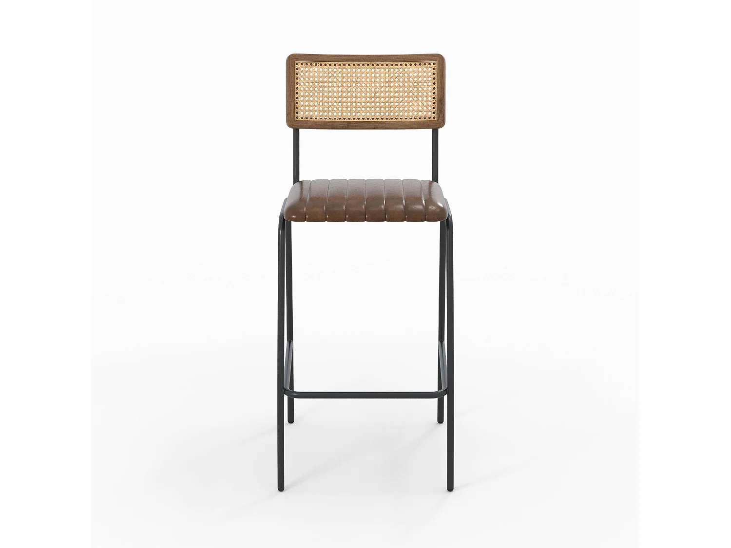 Set de 2 sillas de bar en enea y cuero marrón 76 cm - Arsène