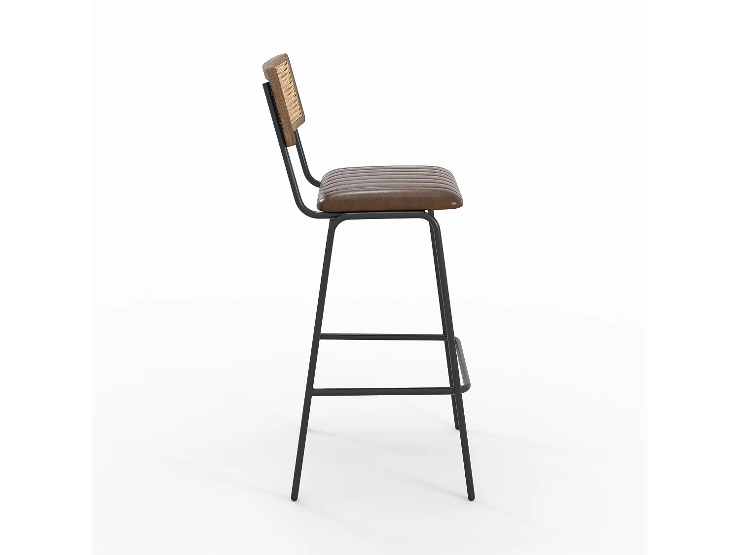 Set de 2 sillas de bar en enea y cuero marrón 76 cm - Arsène