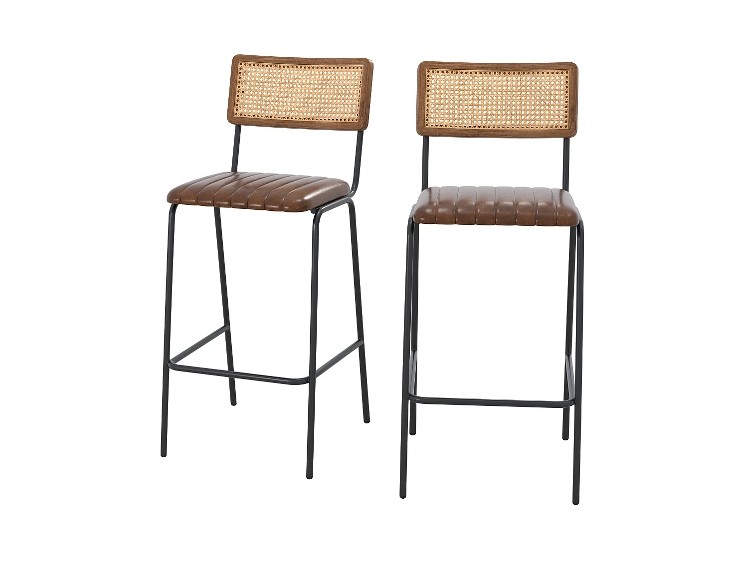 Set di 2 sgabelli da bar 76 cm in paglia e cuoio marrone - Arsène