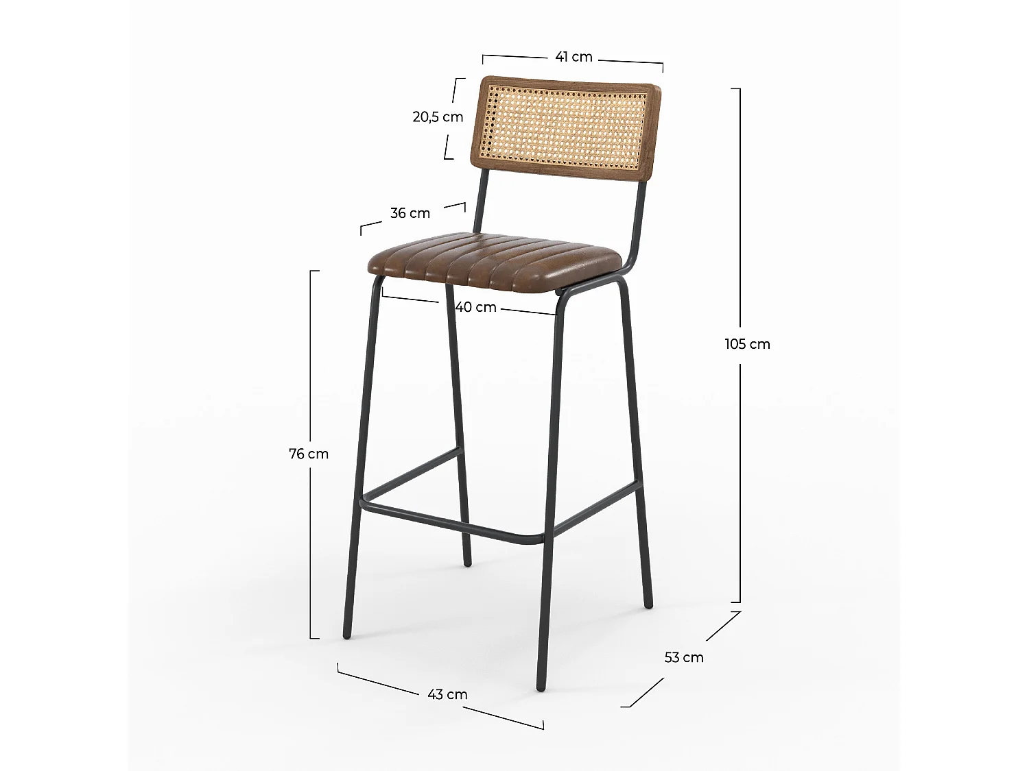 Set di 2 sgabelli da bar 76 cm in paglia e cuoio marrone - Arsène