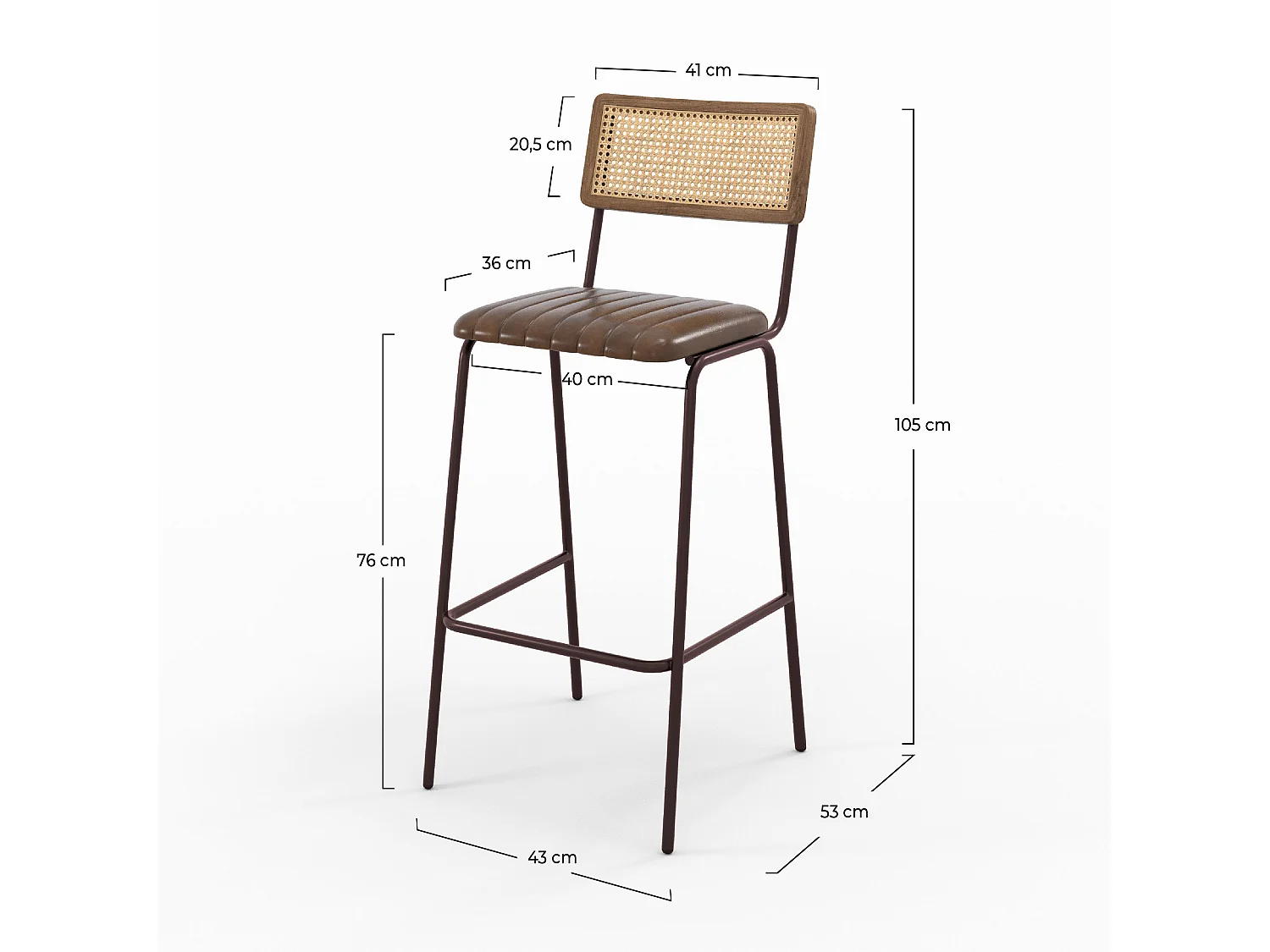Set di 2 sgabelli da bar 76 cm in paglia e cuoio marrone - Arsène