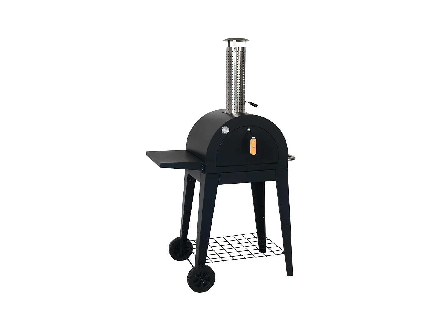 Four à pizza d'extérieur au charbon de bois. coloris noir - Giulia - pierre de cuisson roulette pelle et housse. L70xP63xH122cm