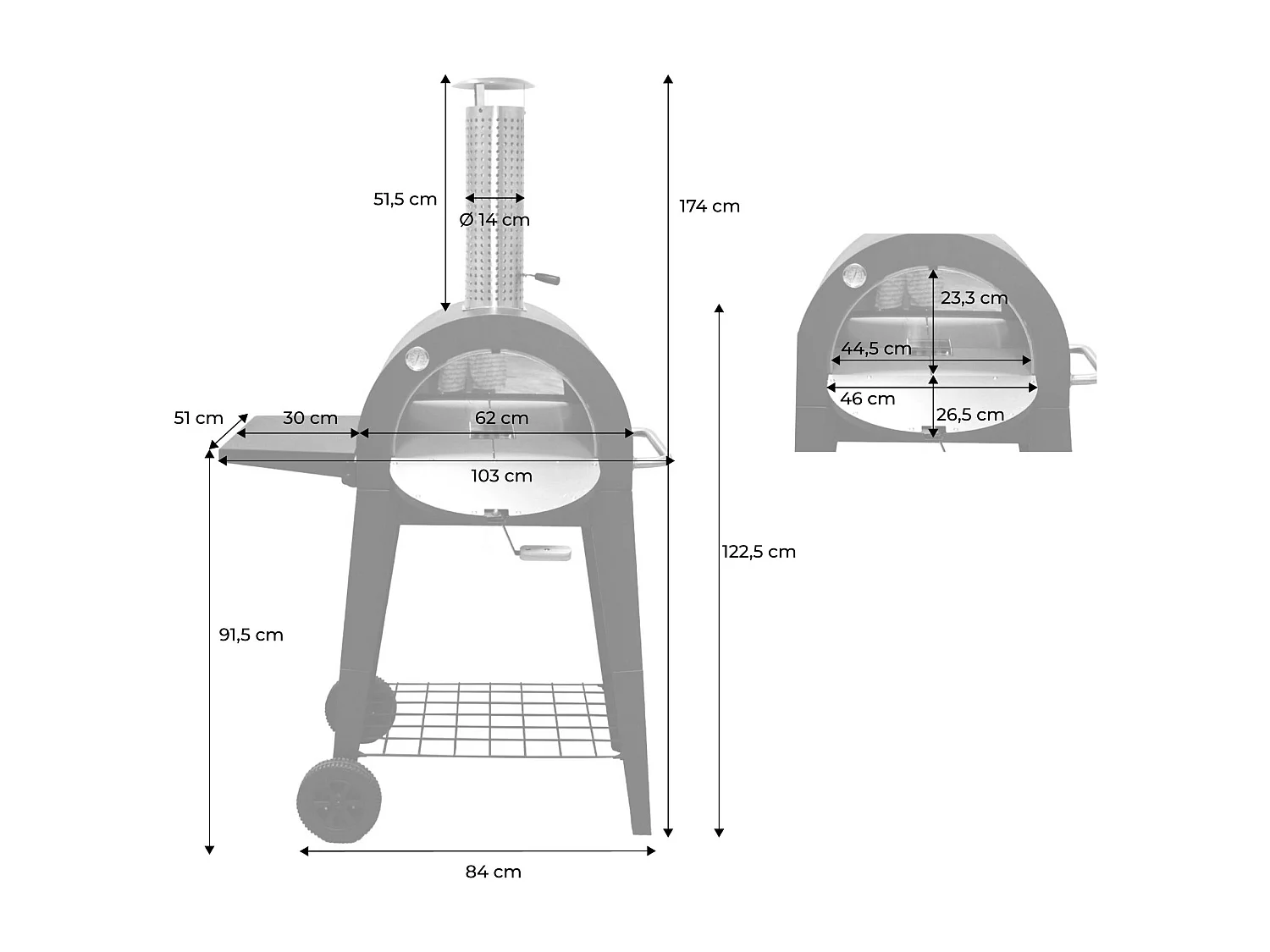 Horno de pizza exterior con mesa negro