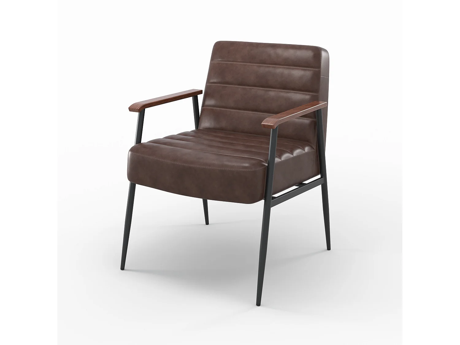 Sillón de cuero marrón y metal negro - Hugues