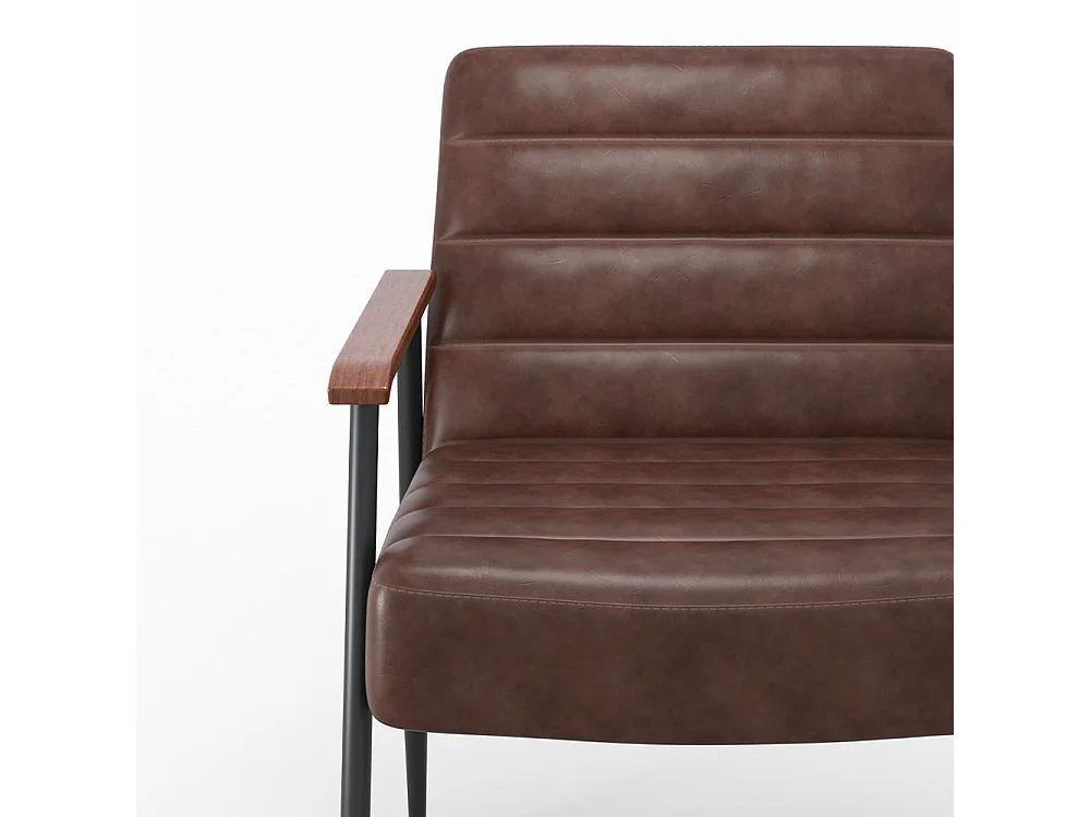 Sillón de cuero marrón y metal negro - Hugues