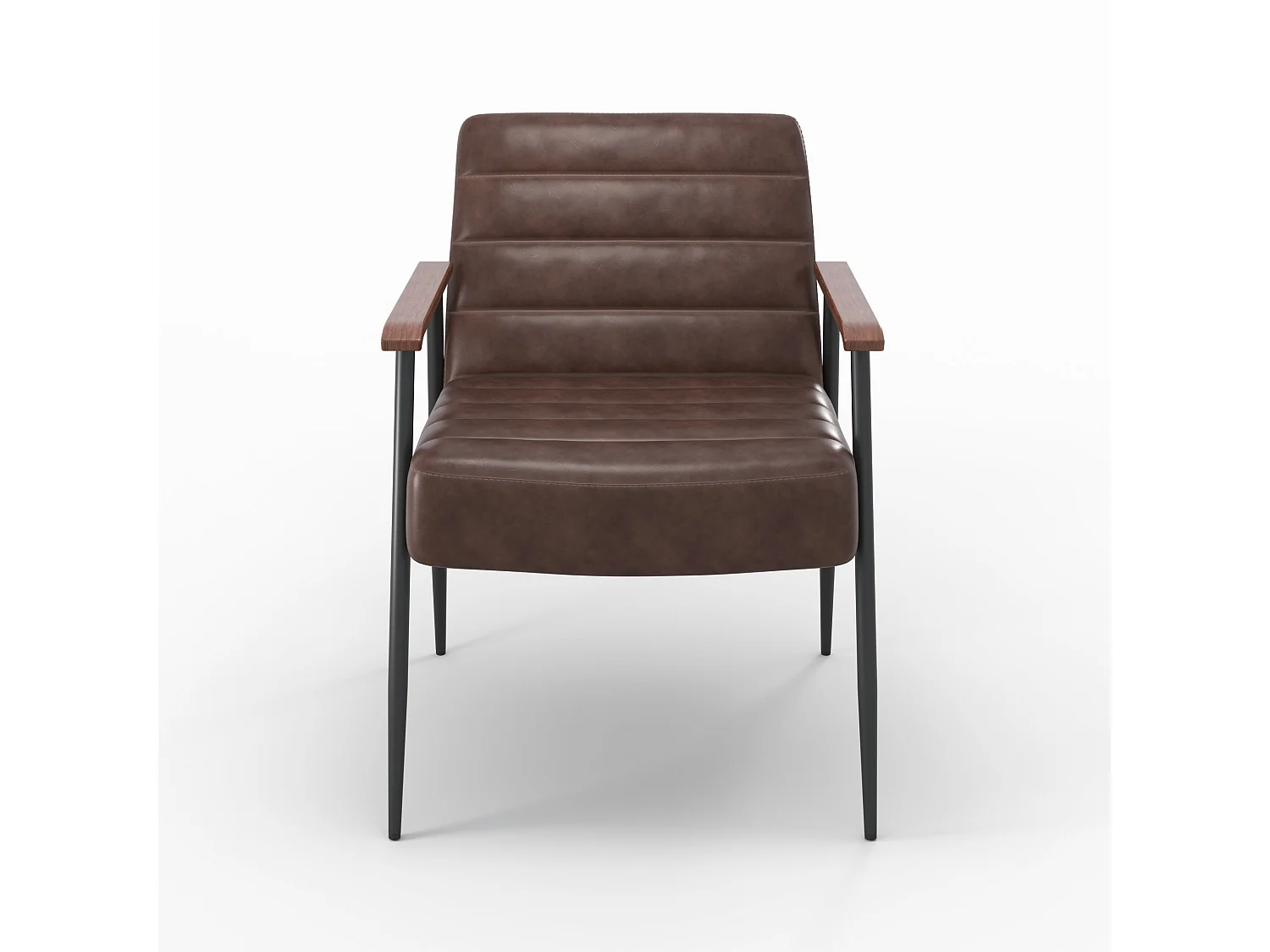 Sillón de cuero marrón y metal negro - Hugues