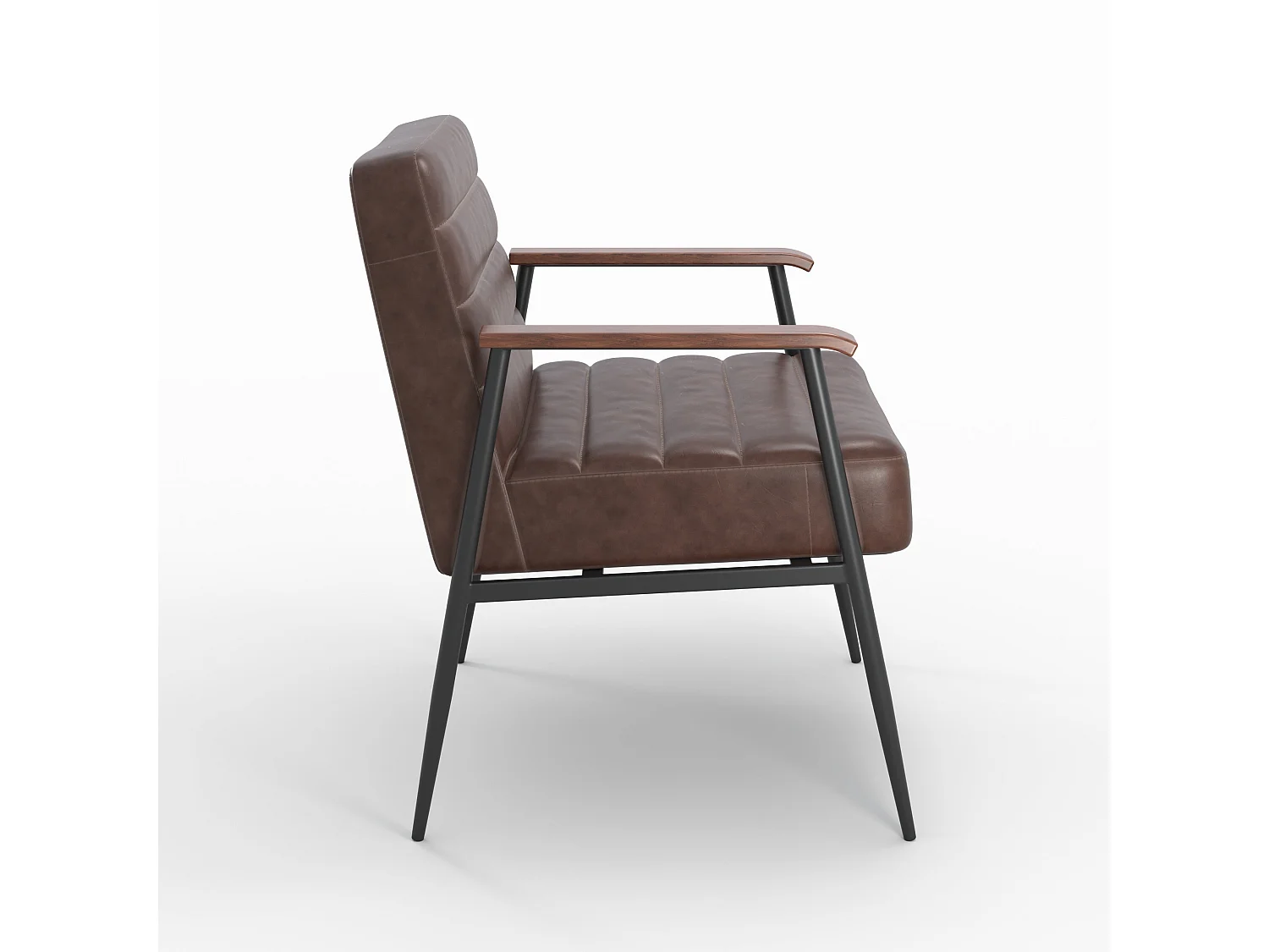 Sillón de cuero marrón y metal negro - Hugues