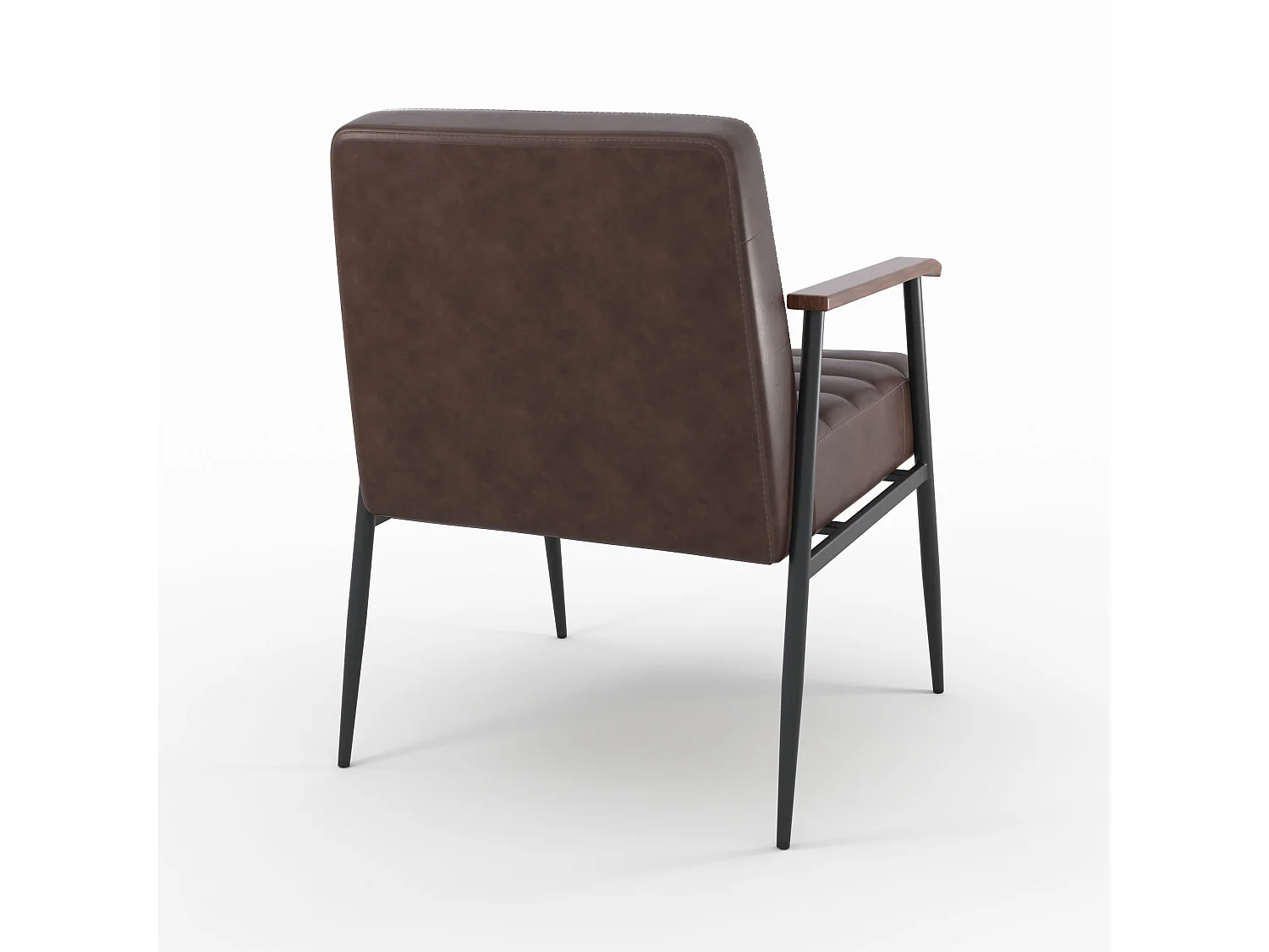 Sillón de cuero marrón y metal negro - Hugues