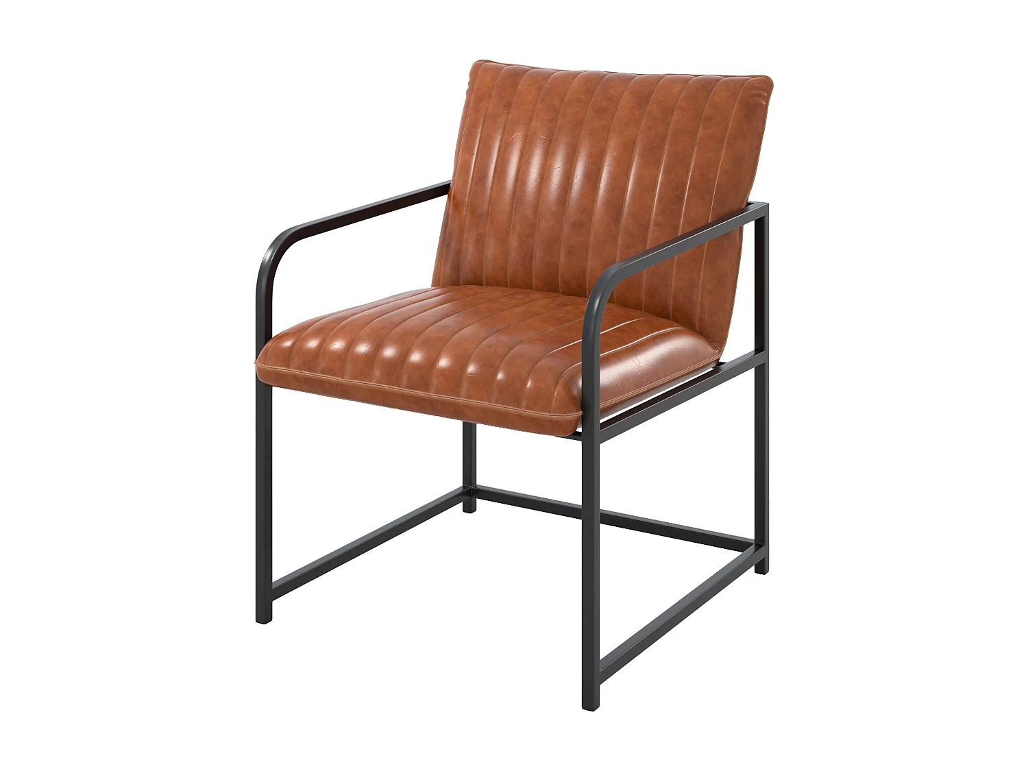 Fauteuil en cuir de buffle marron et métal noir - Armand
