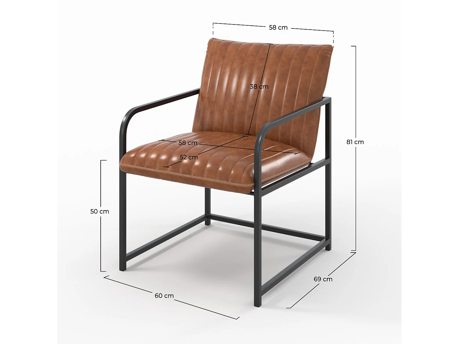 Fauteuil en cuir de buffle marron et métal noir - Armand