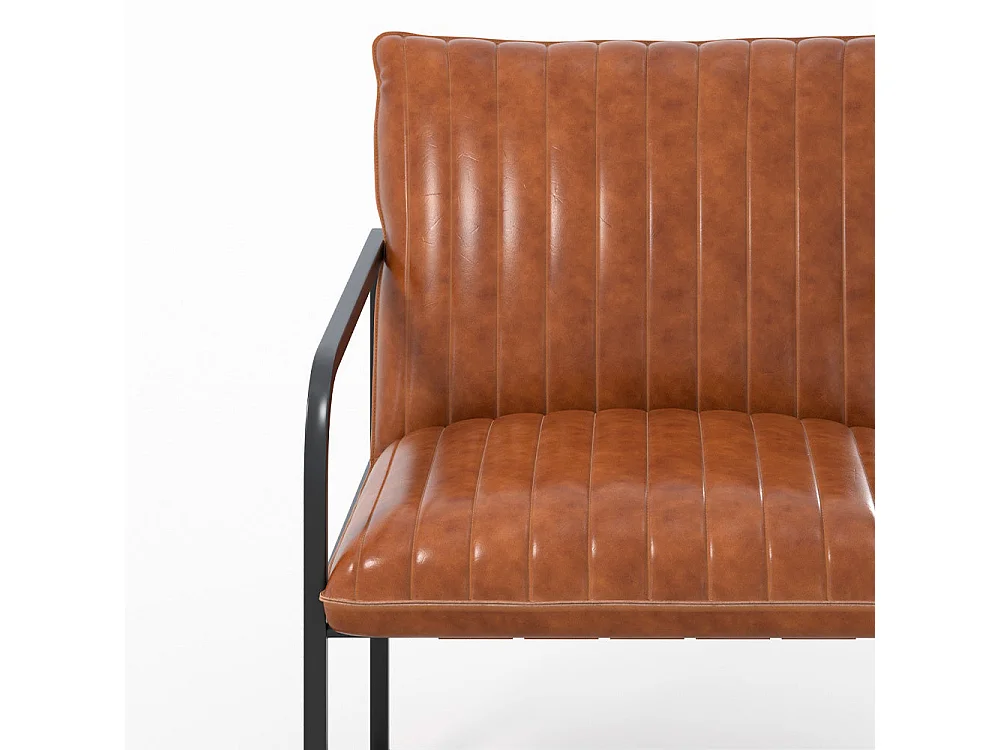 Fauteuil en cuir de buffle marron et métal noir - Armand