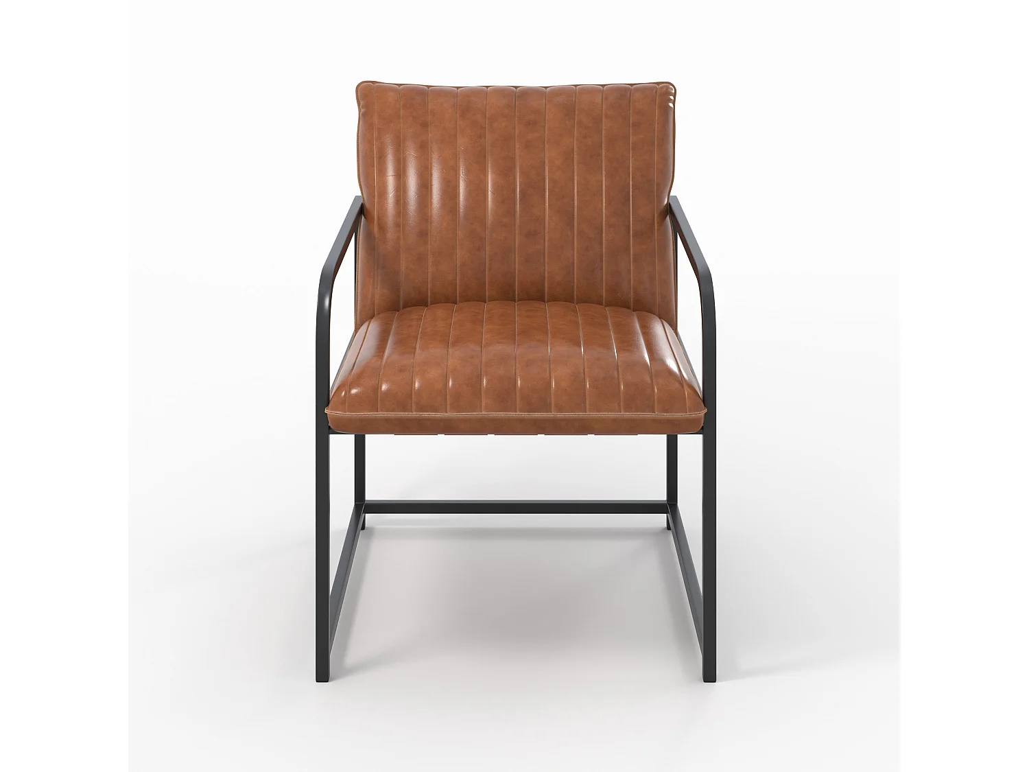 Fauteuil en cuir de buffle marron et métal noir - Armand