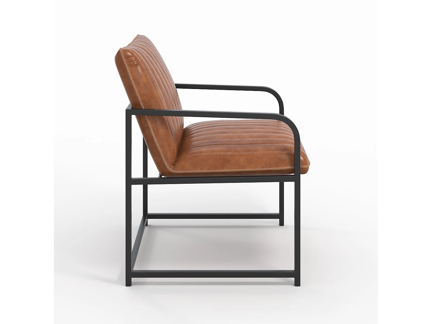 Fauteuil en cuir de buffle marron et métal noir - Armand