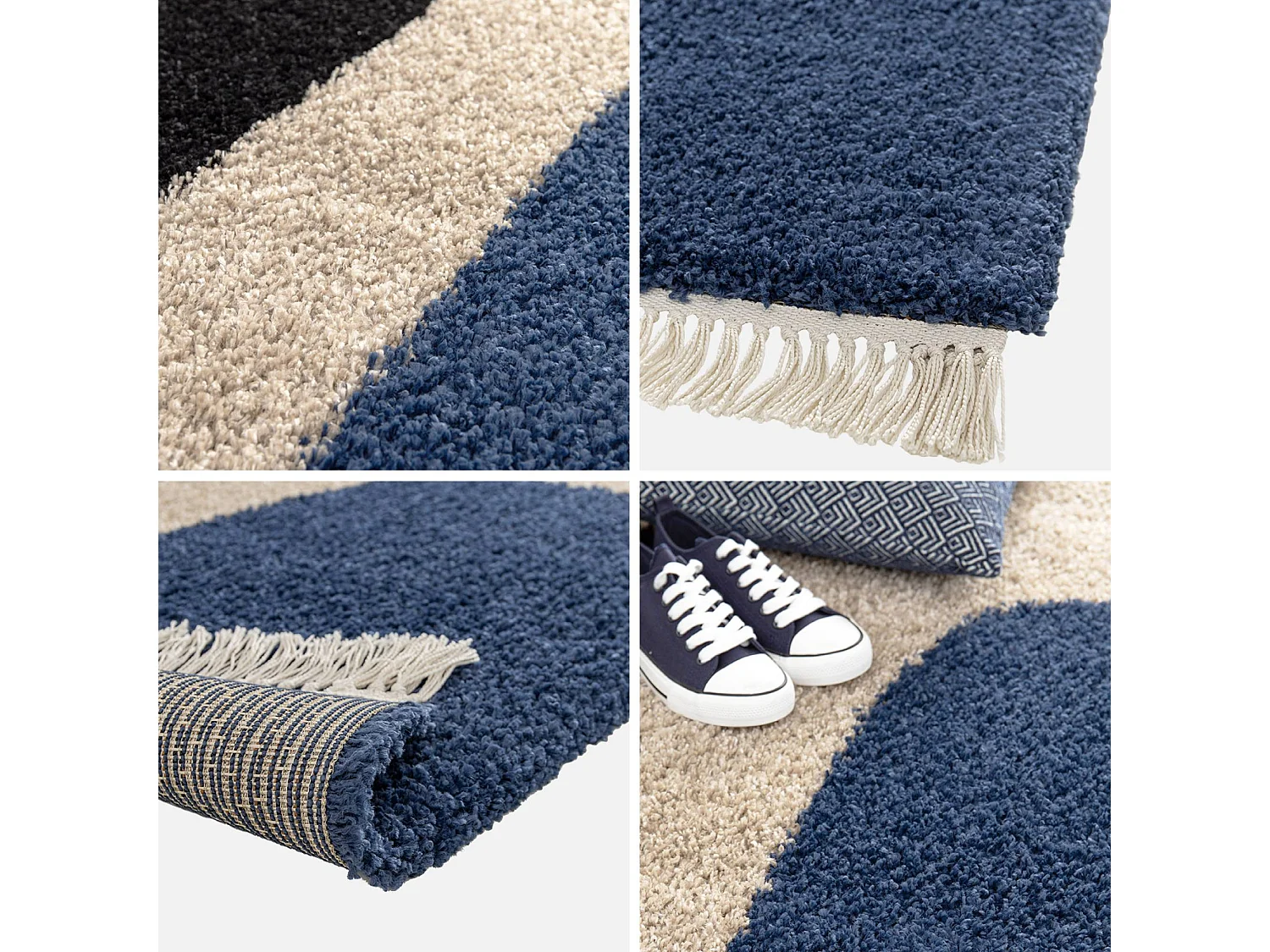 Alfombra interior shaggy con patrones geométricos crema