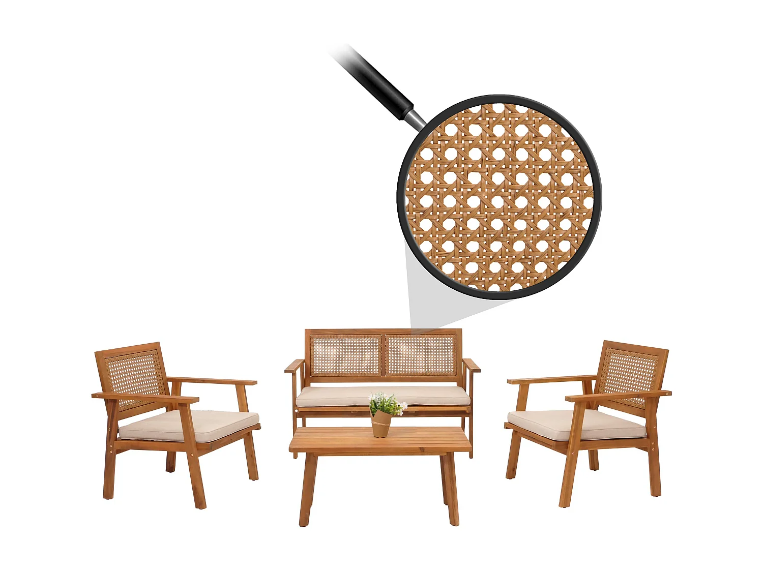 Zestaw ogrodowy MVG-N46 (4-częściowy),  poduszki kremowe