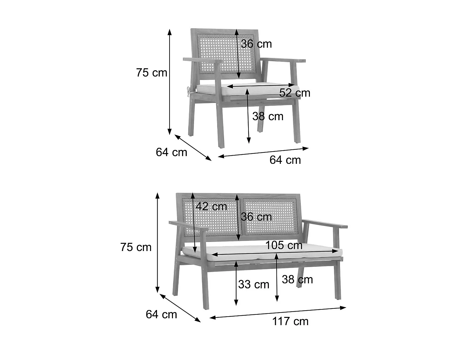 Ensemble de jardin MVG-N46 (4 pièces),  Coussin crème