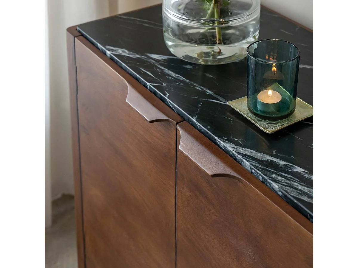 Buffet en bois de manguier et marbre noir Roch