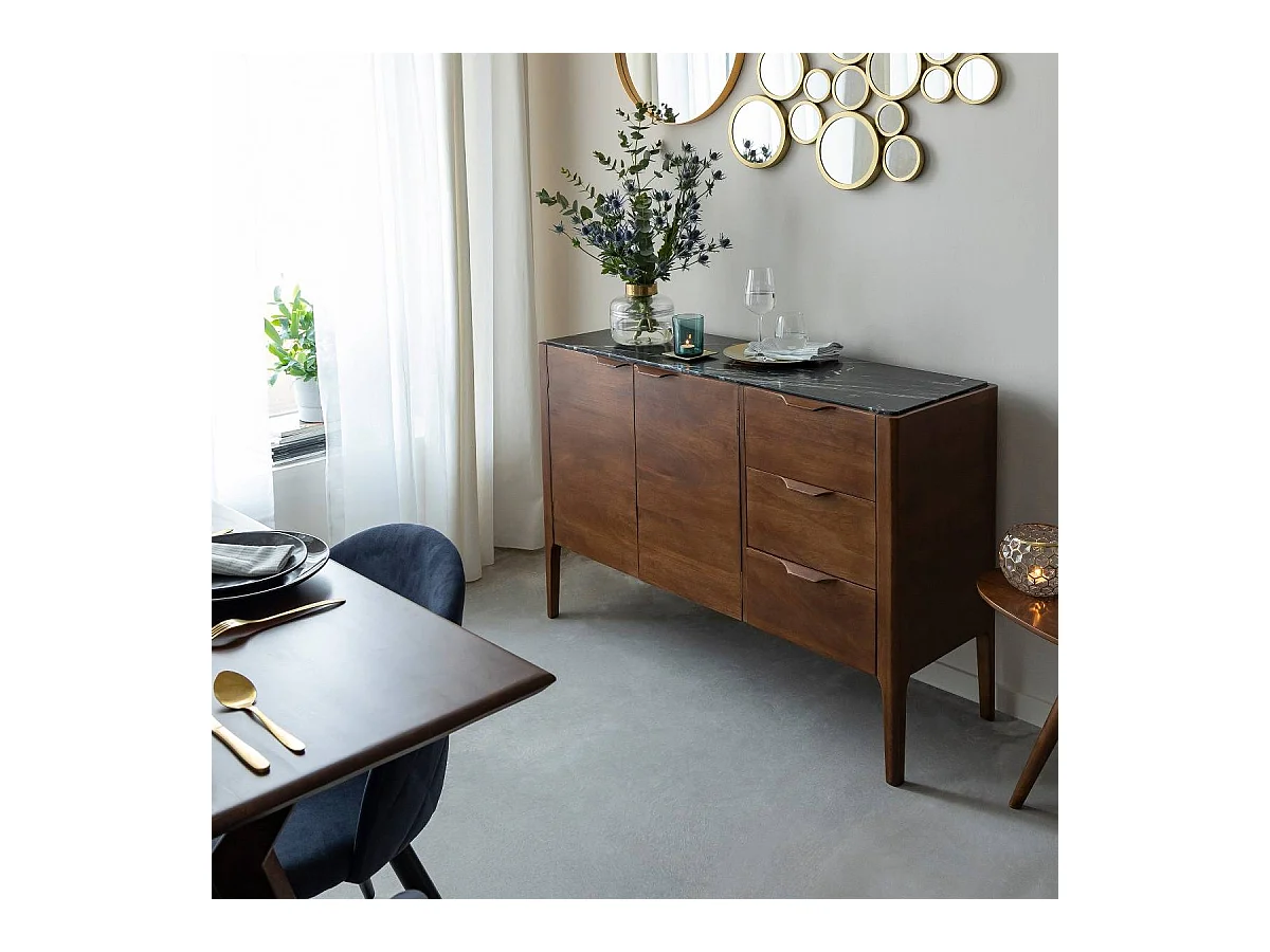 Buffet de madera de mango y mármol negro Roch - Made in Meubles
