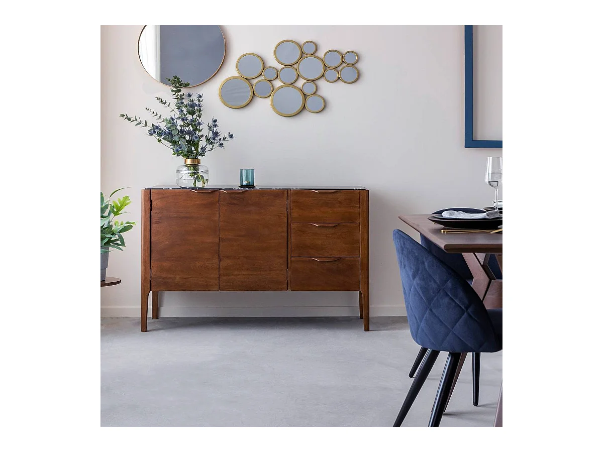 Buffet de madera de mango y mármol negro Roch - Made in Meubles