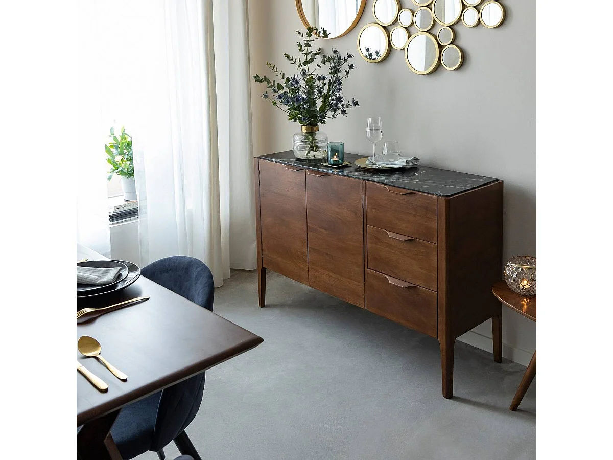 Buffet de madera de mango y mármol negro Roch - Made in Meubles