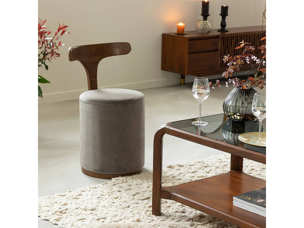 Sillón gris Adonis de mango con asiento de terciopelo