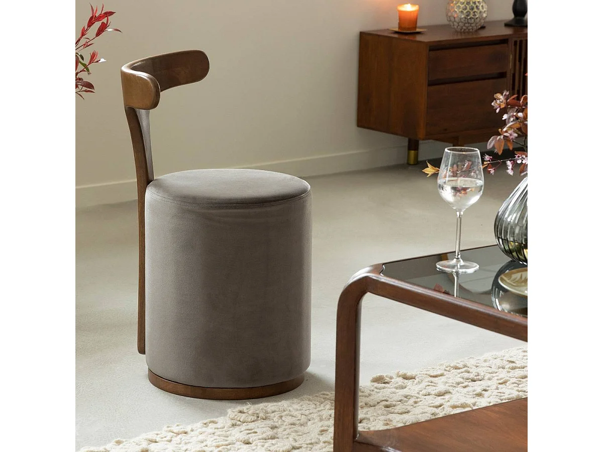 Sillón gris Adonis de mango con asiento de terciopelo